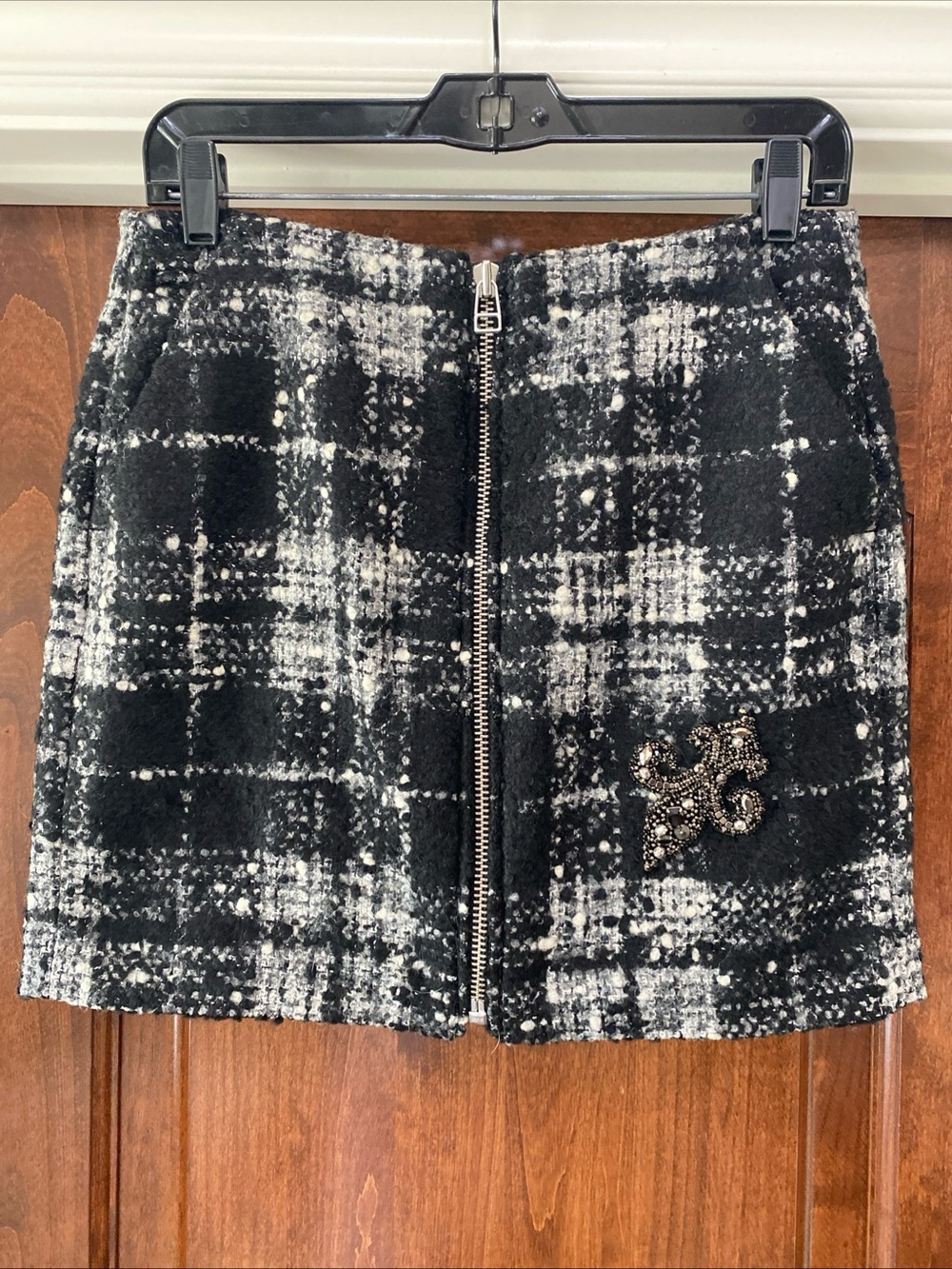 The Kooples Plaid Tweed Embellished Skirt Fr Sz 3 US 8 NWT Runs Small*